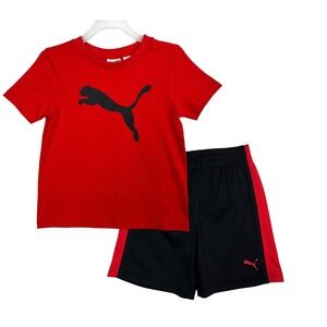 Puma Baby Boys T Shirt & Shorts Outfit Set Size 24M Black Red Summer Active